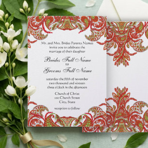 Invitation Rouge, Citron & Orange Vintage Paisley Damask Mari