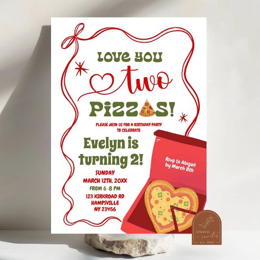 Invitation Rouge Coquette Amour Toi Deux Pizzas 2ème Annivers