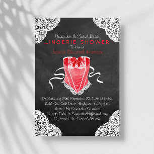 Invitation Rouge Corset blanc dentelle Chalkboard Lingerie Do