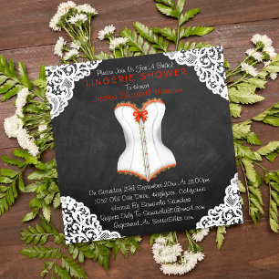 Invitation Rouge Corset blanc dentelle Chalkboard Lingerie Do