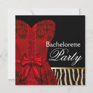Invitation Rouge Corset Noir Robe Zèbre Enterrement de Vie de