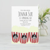 Invitation rouge d'anniversaire de carnaval de pop (Debout devant)