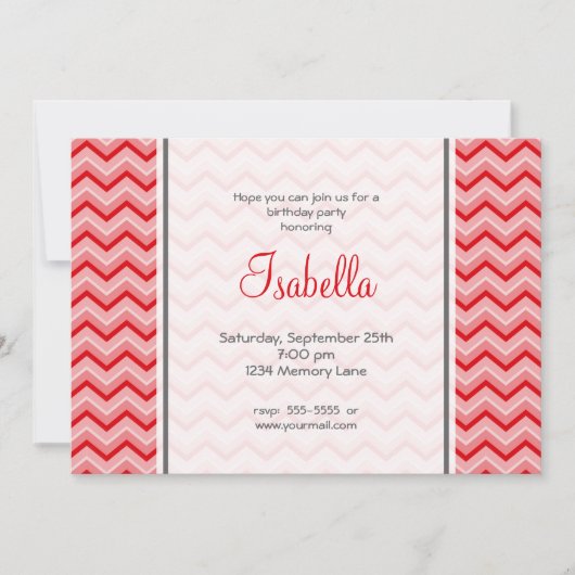 Invitation rouge d'anniversaire de Chevron (Devant)