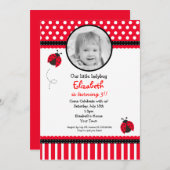 Invitation rouge d'anniversaire de coccinelle (Devant / Derrière)