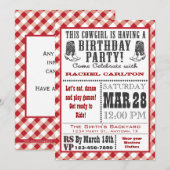 Invitation rouge d'anniversaire de cow-girl (Devant / Derrière)