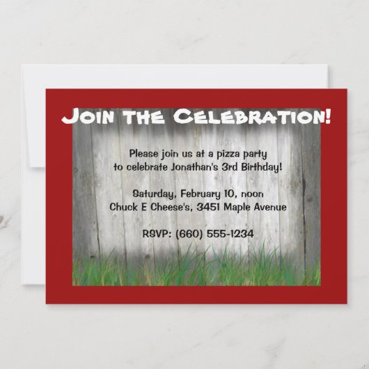 Invitation rouge d'anniversaire de tracteur : (Dos)