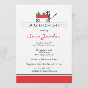 Invitation rouge de baby shower de chariot