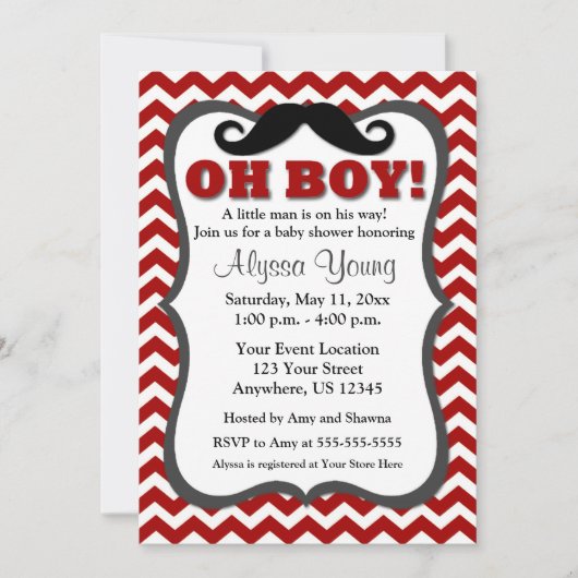 Invitation rouge de baby shower de Chevron de (Devant)