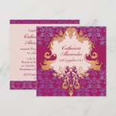 Invitation rouge de carré de mariage d'or de (Devant / Derrière)