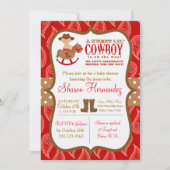 Invitation rouge de douche de bébé de cowboy (Devant)