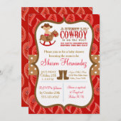 Invitation rouge de douche de bébé de cowboy (Devant / Derrière)