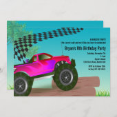 Invitation rouge de fête d'anniversaire de camion (Devant / Derrière)