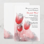 Invitation rouge de fête d'anniversaire de tulipes (Devant / Derrière)