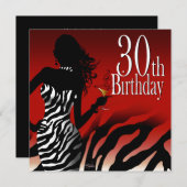 Invitation Rouge de fête d'anniversaire de zèbre de bombe (Devant / Derrière)