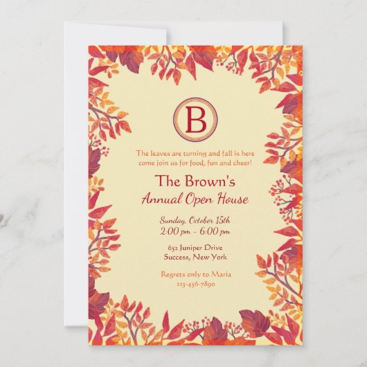 Invitation rouge de feuille d'automne (Devant)