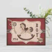 Invitation Rouge de grange de baby shower de cowboy de cheval (Debout devant)