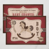 Invitation Rouge de grange de baby shower de cowboy de cheval (Devant / Derrière)