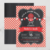 Invitation Rouge de guingan de BABYQ sur le baby shower de (Devant / Derrière)