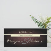 Invitation rouge de mariage damassé de noir (Debout devant)