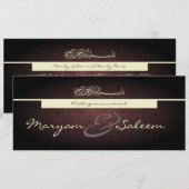 Invitation rouge de mariage damassé de noir (Devant / Derrière)