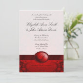 Invitation rouge de mariage damassé de ruban (Debout devant)