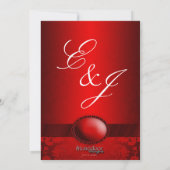 Invitation rouge de mariage damassé de ruban (Dos)