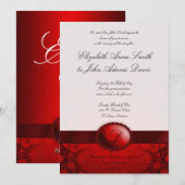 Invitation rouge de mariage damassé de ruban (Devant / Derrière)
