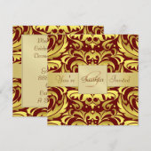 Invitation rouge de monogramme de feuille d'or de (Devant / Derrière)