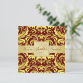 Invitation rouge de monogramme de feuille d'or de (Debout devant)
