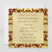 Invitation rouge de monogramme de feuille d'or de (Dos)