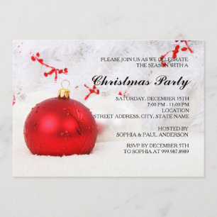 Invitation rouge de partie de Chrismas de babioles