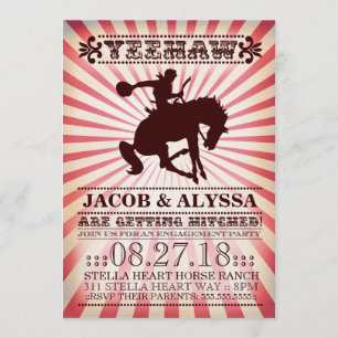 Invitation Rouge de partie de fiançailles de rodéo de Yeehaw