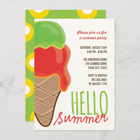 Invitation rouge de partie d'été de crème glacée (Devant / Derrière)