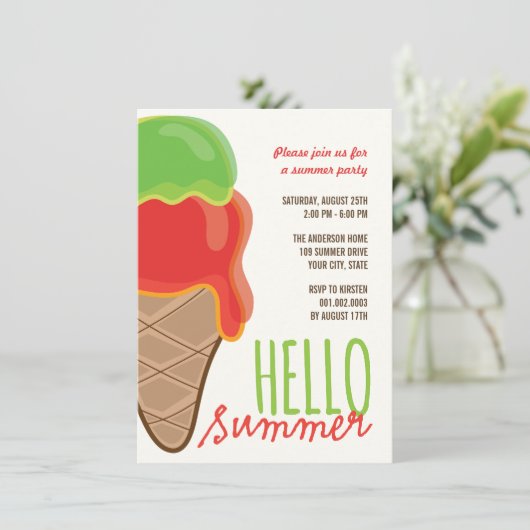 Invitation rouge de partie d'été de crème glacée (Debout devant)
