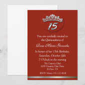 Invitation rouge de Quinceañera de diadème (Devant / Derrière)