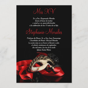 Invitation rouge de Quinceanera de mascarade