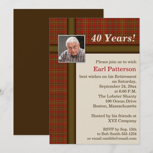 Invitation rouge de retraite de plaid, de brun et (Devant / Derrière)