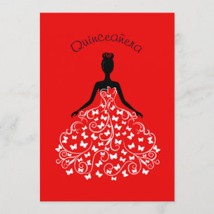 Invitation rouge de robe de boule de Quinceanera
