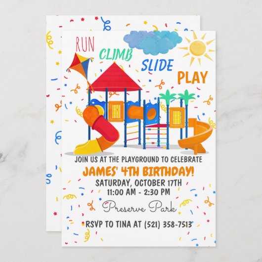 Invitation rouge de terrain de jeu (Devant / Derrière)