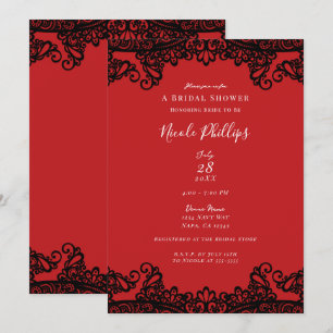 Invitation Rouge & Dentelle Noire Élégant Chic Réception de M