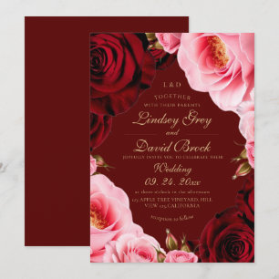 Invitation Rouge Divin Classique Mariage Roses Bourgogne