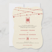 Invitation Rouge Double Bonheur Fairy Lumière Mariage chinois (Devant)