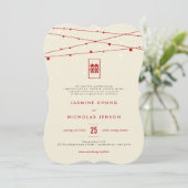 Invitation Rouge Double Bonheur Fairy Lumière Mariage chinois (Debout devant)