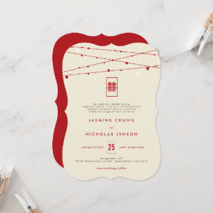 Invitation Rouge Double Bonheur Fairy Lumière Mariage chinois
