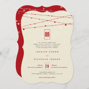 Invitation Rouge Double Bonheur Fairy Lumière Mariage chinois