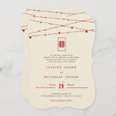 Invitation Rouge Double Bonheur Fairy Lumière Mariage chinois (Devant / Derrière)