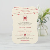 Invitation Rouge Double Bonheur Fairy Lumière Mariage chinois (Debout devant)