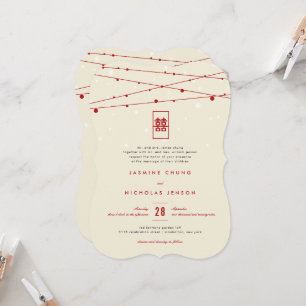 Invitation Rouge Double Bonheur Fairy Lumière Mariage chinois