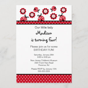 Invitation rouge douce d'anniversaire de