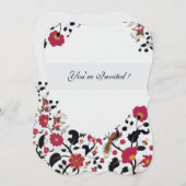 Invitation Rouge EDEN, Floral noir blanc, Peacocs, Papillons (Devant / Derrière)